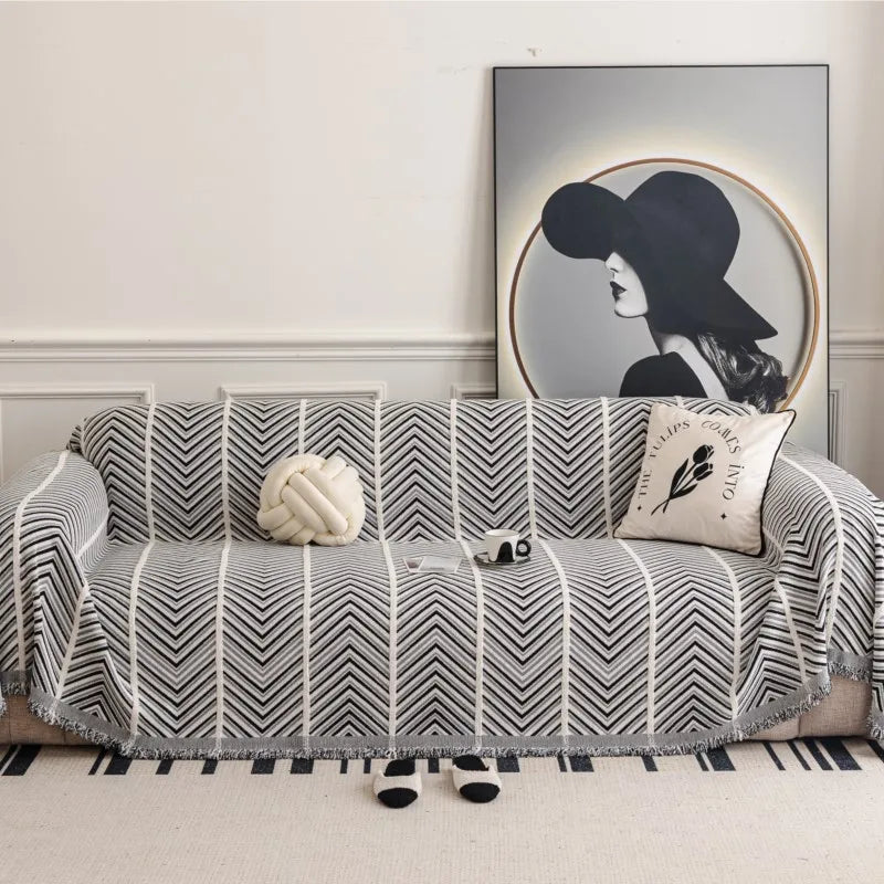 All-Season Chenille Sofa Cover Slipcover Cat Scratch Resistant Dustproof Sofa Cushion Universal Wavy Pattern Sofa Blanket Mats